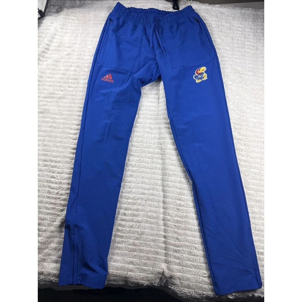 Adidas Kansas Jayhawks Team Issued Joggers Warm Up Pants Blue Mens Medium 32x30